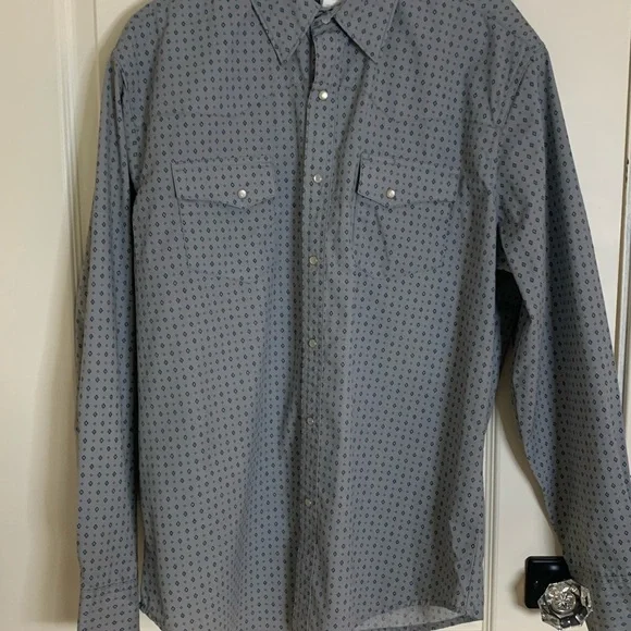 Men's Wrangler Wrancher Pearl Snap Size L Grey With Blue Diamonds - Picture 14 of 15